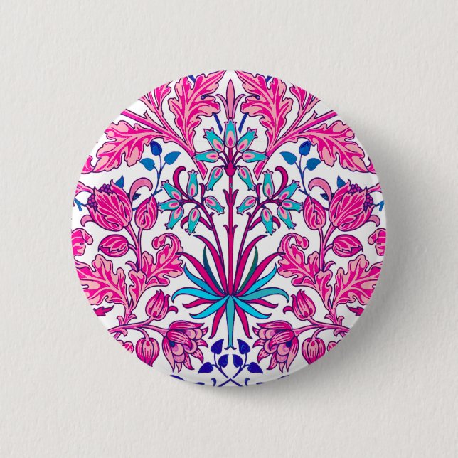William Morris Hyacinth Print, Fuchsia Pink 2 Inch Round Button (Front)