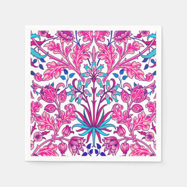 William Morris Hyacinth Print, Fuchsia Pink Napkin (Front)