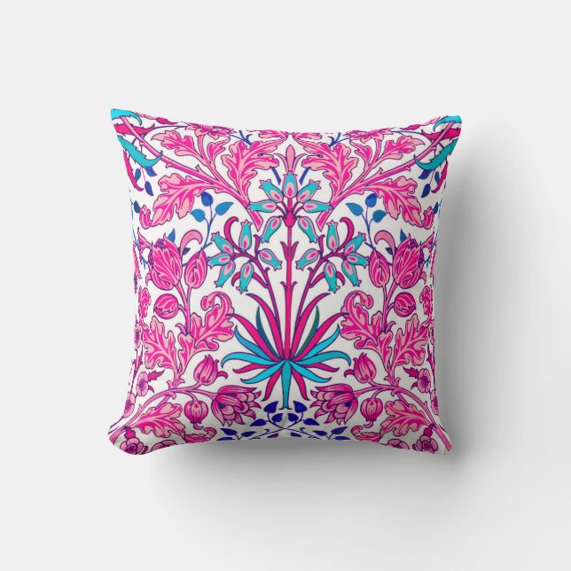 William Morris Hyacinth Print, Fuchsia Pink Throw Pillow (Front)