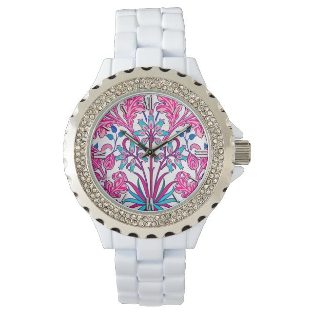 William Morris Hyacinth Print, Fuchsia Pink Watch (Front)