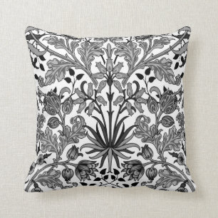 William Morris Hyacinth Print, Grey, Black & White Throw Pillow