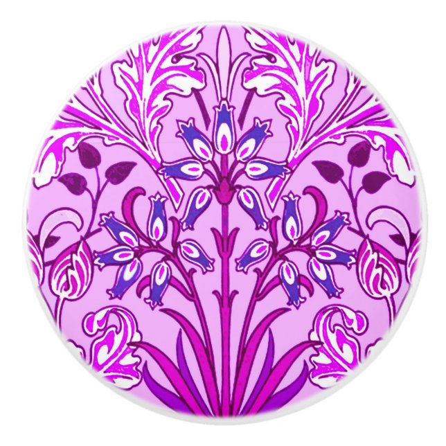 William Morris Hyacinth Print, Lavender and Violet Ceramic Knob (Front)