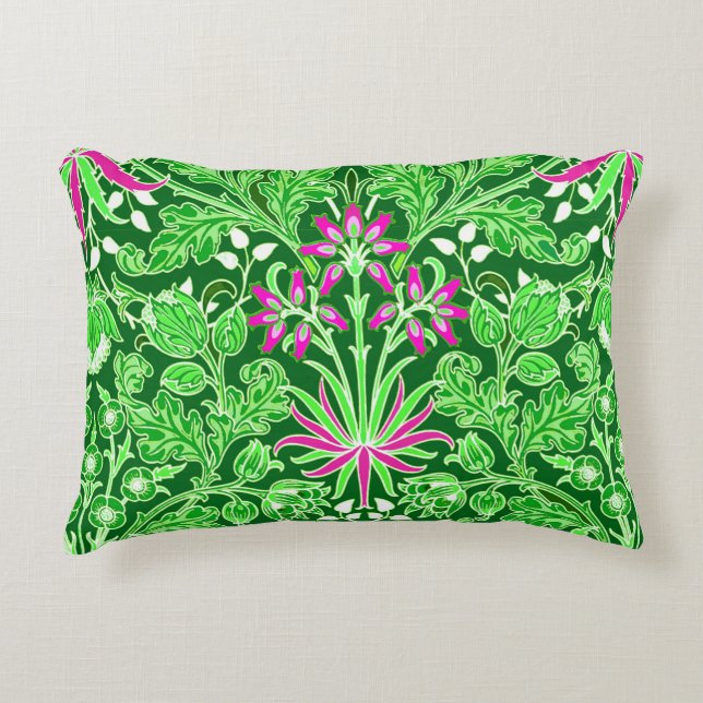 William Morris Hyacinth Print Lime & Emerald Green Accent Pillow (Front)