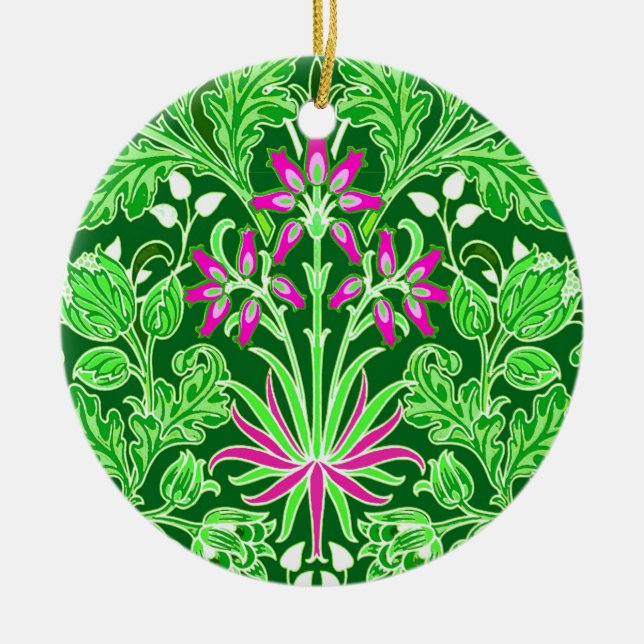 William Morris Hyacinth Print Lime & Emerald Green Ceramic Ornament (Front)