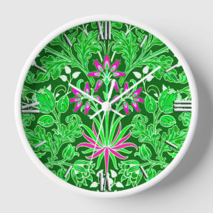 William Morris Hyacinth Print Lime & Emerald Green Clock
