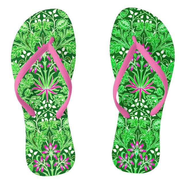 William Morris Hyacinth Print Lime & Emerald Green Flip Flops (Footbed)