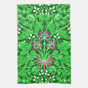 William Morris Hyacinth Print Lime & Emerald Green Kitchen Towel