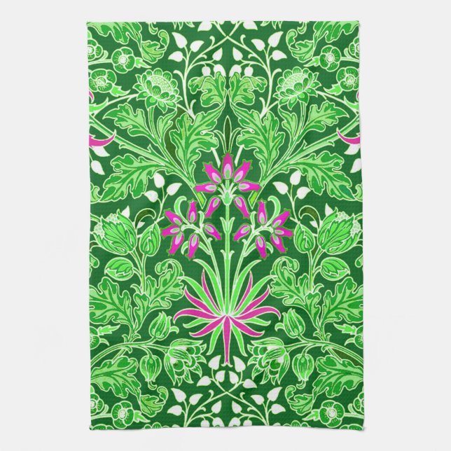 William Morris Hyacinth Print Lime & Emerald Green Kitchen Towel (Vertical)
