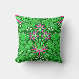 William Morris Hyacinth Print, Lime Green Throw Pillow
