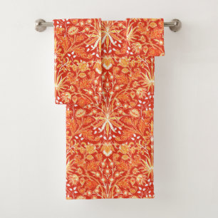 William Morris Hyacinth Print, Mandarin Orange  Ba Bath Towel Set