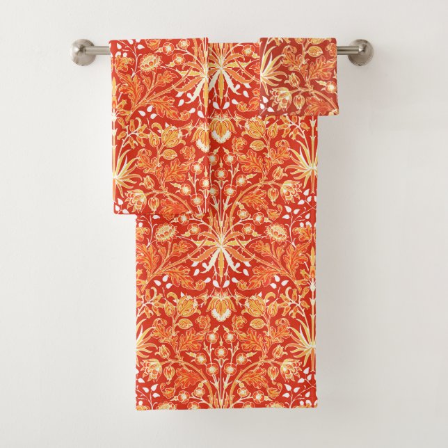 William Morris Hyacinth Print, Mandarin Orange  Ba Bath Towel Set (Insitu)