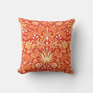 William Morris Hyacinth Print, Mandarin Orange Throw Pillow