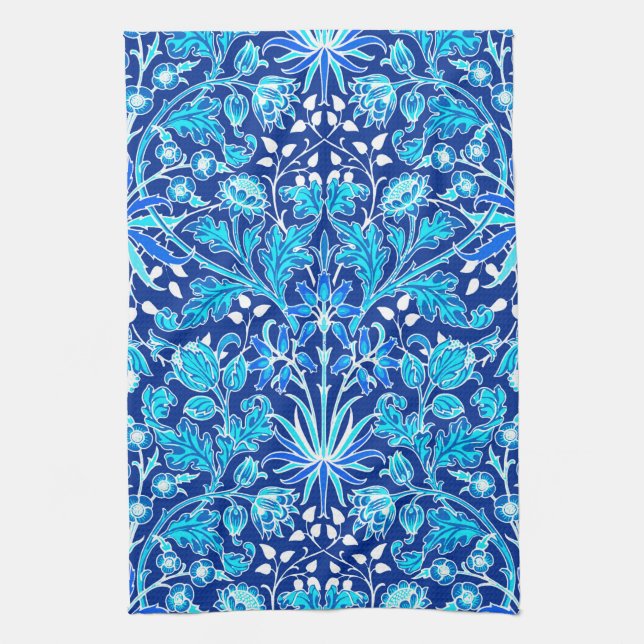 William Morris Hyacinth Print, Navy & Cobalt Blue Kitchen Towel (Vertical)