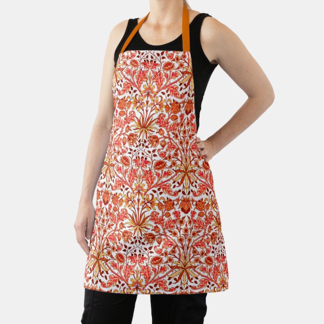 William Morris Hyacinth Print, Orange and Rust Apron (Insitu)