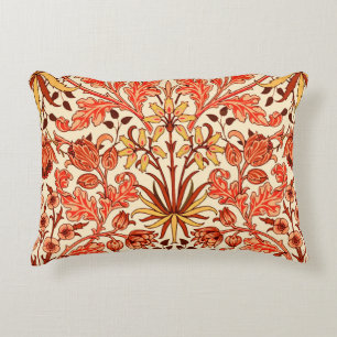 William Morris Hyacinth Print, Orange and Rust Decorative Pillow