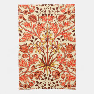William Morris Hyacinth Print, Orange and Rust Kitchen Towel