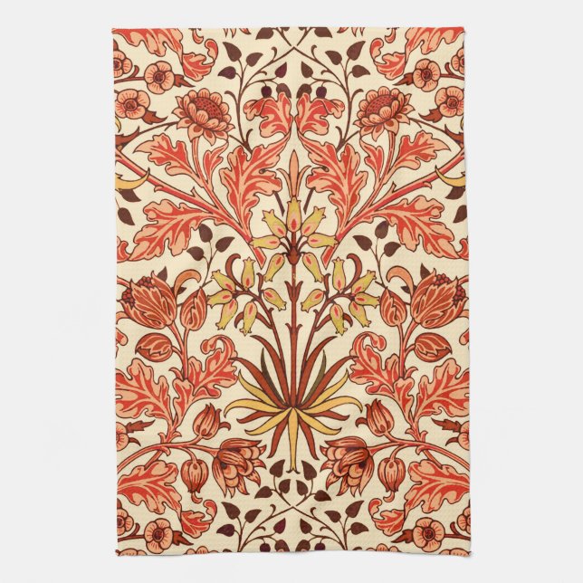 William Morris Hyacinth Print, Orange and Rust Kitchen Towel (Vertical)