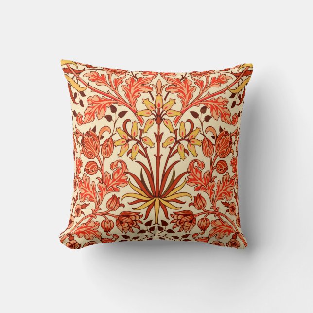 William Morris Hyacinth Print, Orange and Rust Throw Pillow (Front)
