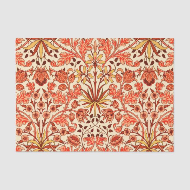 William Morris Hyacinth Print, Orange and Rust Tissue Paper (Front)
