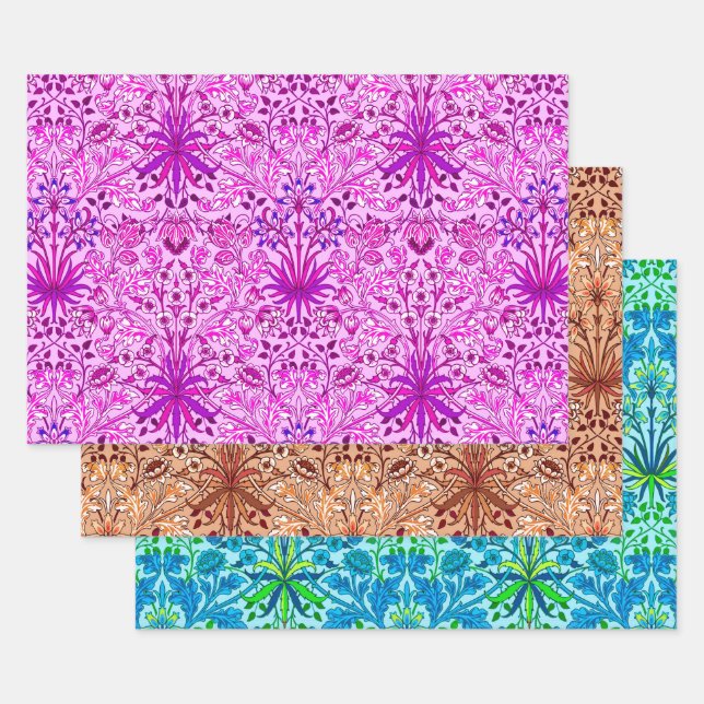 William Morris Hyacinths, Lavender, Beige, Aqua  Wrapping Paper Sheet (Set)