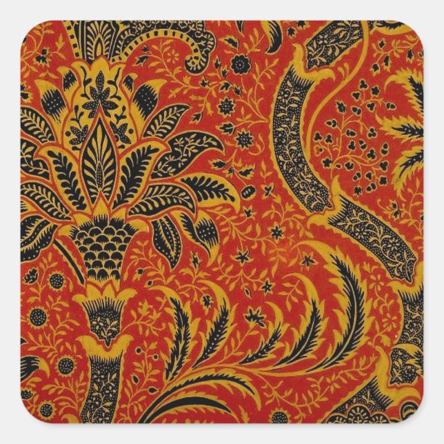 William Morris India Red Floral Square Sticker (Front)