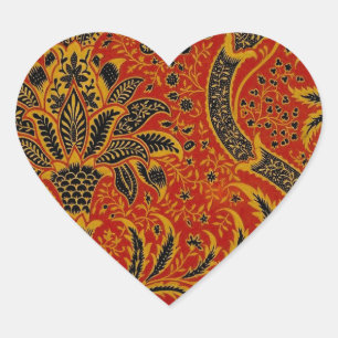 William Morris India Red Floral Vintage Classic Heart Sticker