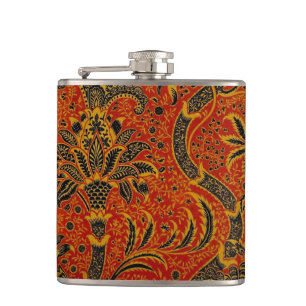 William Morris India Red Floral Vintage Classic Hip Flask
