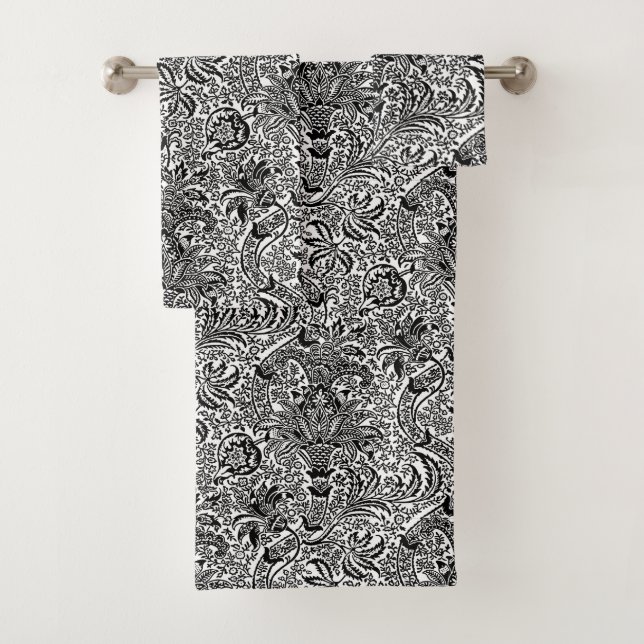 William Morris Indian, Black and White Bath Towel Set (Insitu)