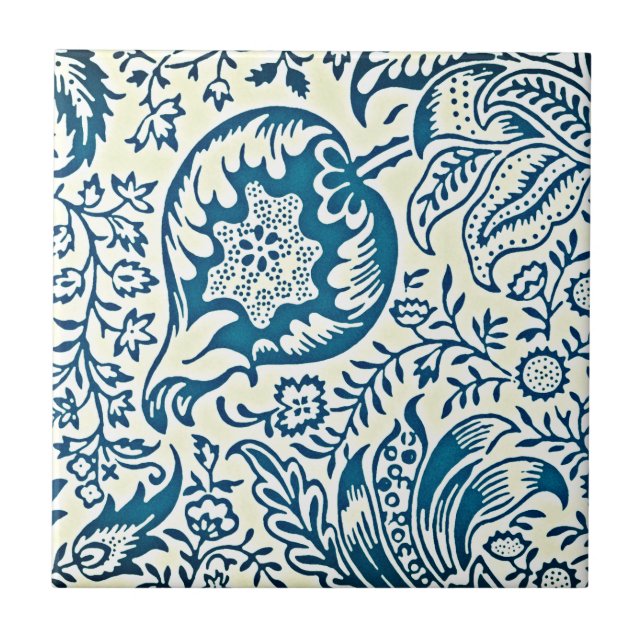 William Morris Indian Blue Pattern Ceramic Tile (Front)