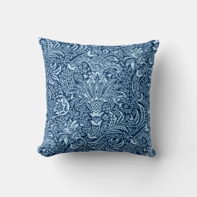 William Morris Indian, Dark Indigo and Sky Blue Throw Pillow (Front)