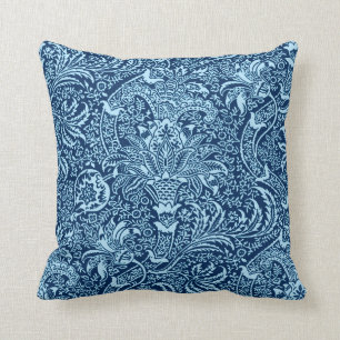 William Morris Indian, Dark Indigo and Sky Blue Throw Pillow