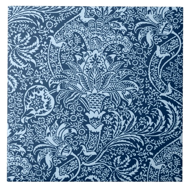 William Morris Indian, Dark Indigo and Sky Blue Tile (Front)