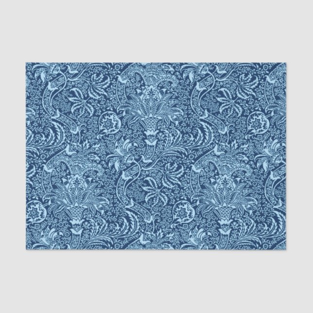 William Morris Indian, Dark Indigo and Sky Blue Tissue Paper (Front)