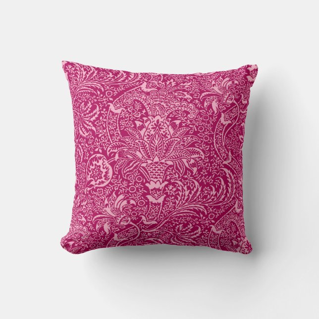 William Morris Indian, Deep Fuchsia Pink Throw Pillow (Front)