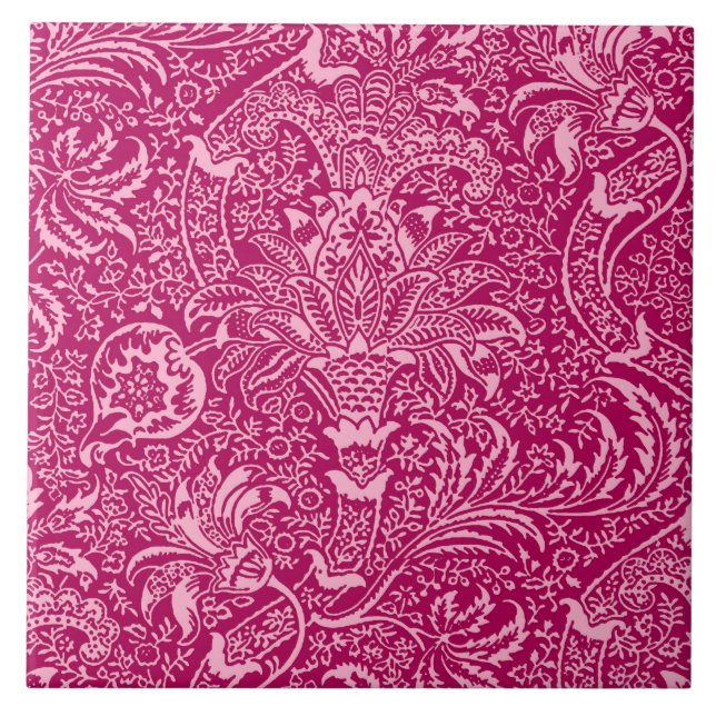 William Morris Indian, Deep Fuchsia Pink Tile (Front)