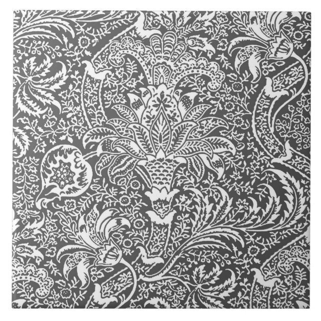 William Morris Indian, Graphite Grey and White Tile (Front)