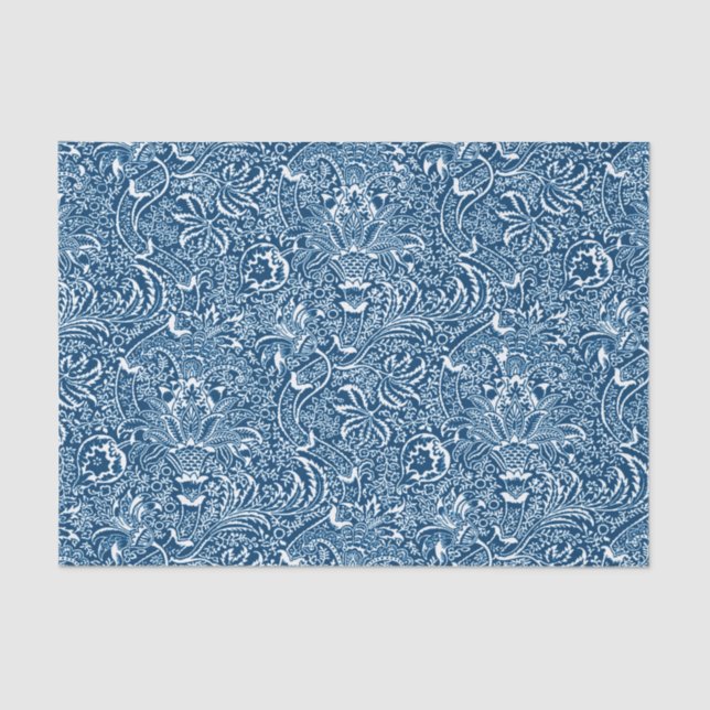 William Morris Indian, Indigo Blue and White  Tissue Paper (Front)