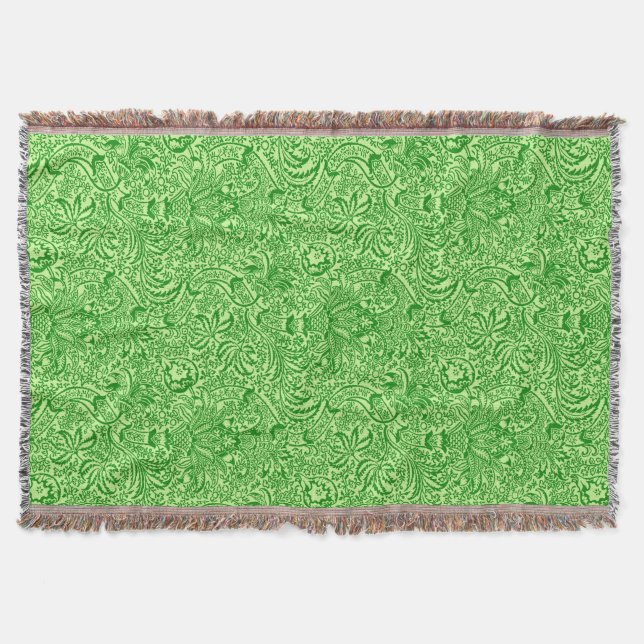 William Morris Indian, Lime and Kiwi Green Throw Blanket (Front)