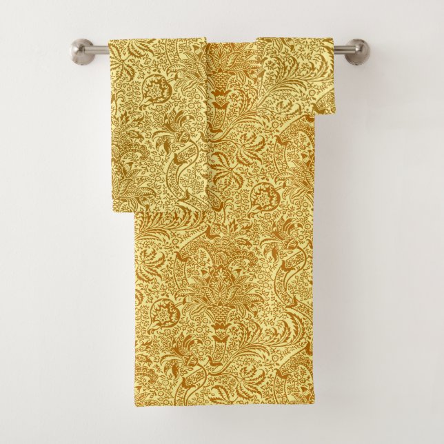 William Morris Indian, Mustard Yellow and Gold Bath Towel Set (Insitu)