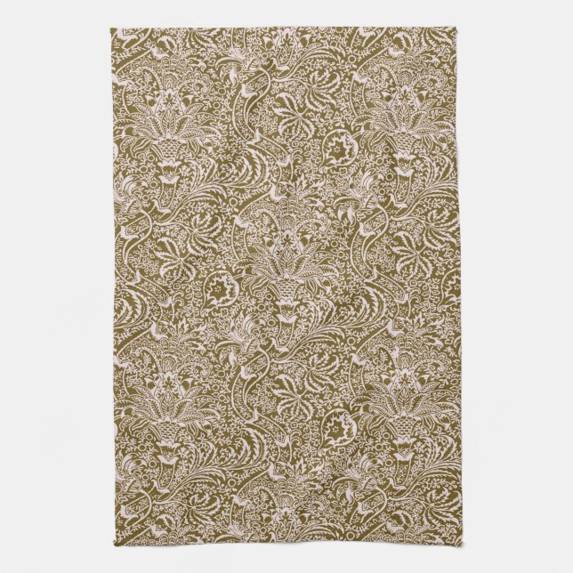 William Morris Indian, Taupe Tan and Beige  Kitchen Towel (Vertical)