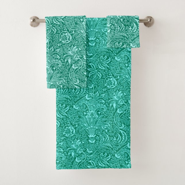 William Morris Indian, Turquoise and Light Aqua Bath Towel Set (Insitu)