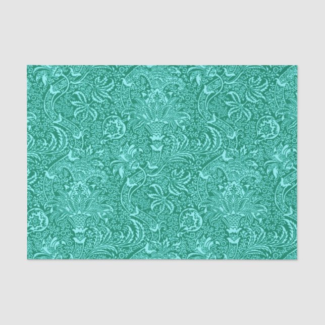 William Morris Indian, Turquoise and Light Aqua Tissue Paper (Front)