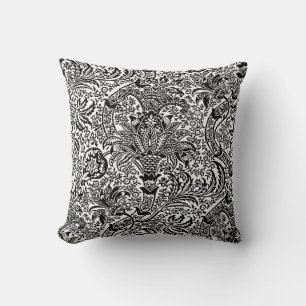 William Morris Indian, White and Black Throw Pillow