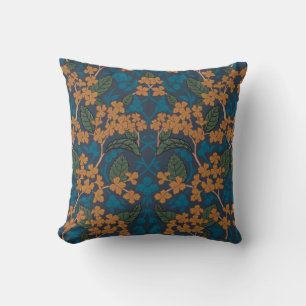 William Morris Inspired Autumn Floral Pattern Throw Pillow
