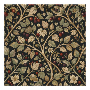 William Morris Inspired Berry Vine Dark Floral Poster