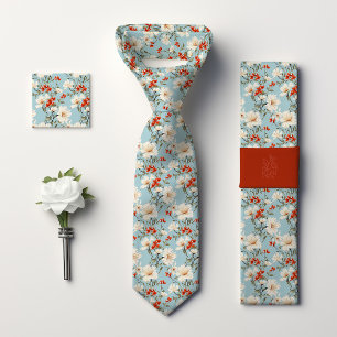 William Morris-Inspired Blue Cherry Blossom Floral Tie