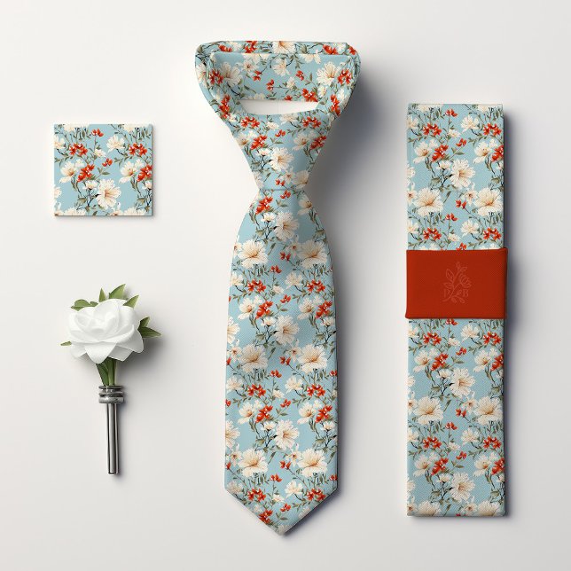 William Morris-Inspired Blue Cherry Blossom Floral Tie (Creator Uploaded)