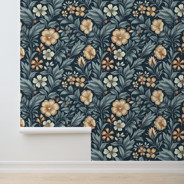William Morris Inspired Botanical Style Pattern Wallpaper (Application)