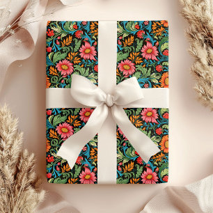 William Morris inspired colourful vibrant flowers Wrapping Paper