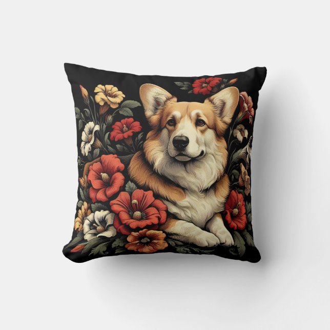 William Morris Inspired Corgi Pillow (Front)